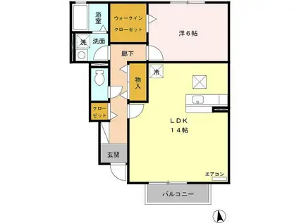 ピースフル・アイランド(1LDK/1階)の間取り写真