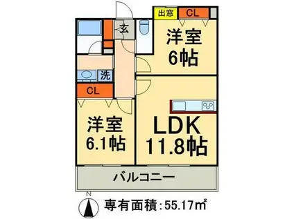 クオーレ梅田(2LDK/4階)の間取り写真