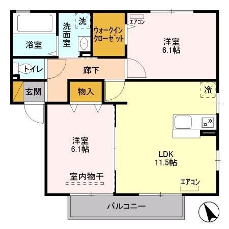ウィステリアB(2LDK/2階)の間取り写真