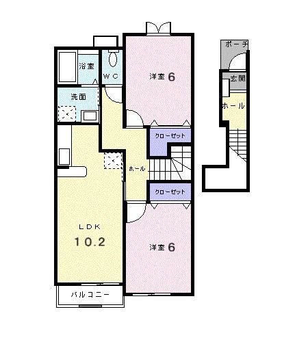 オリゾンテ宮浜III(2LDK/2階)の間取り写真
