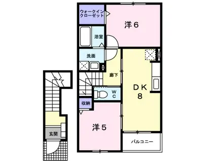 ベルフラワー II(2DK/2階)の間取り写真