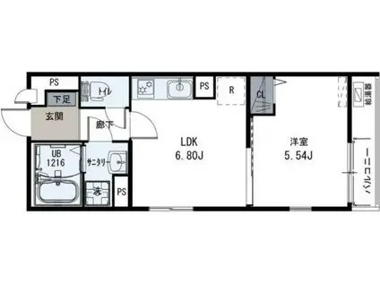 IXOモーニングサイド(1DK/2階)の間取り写真