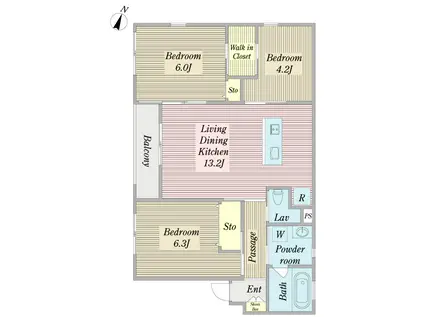 愛知環状鉄道 末野原駅 徒歩4分 2階建 築11年(3LDK/1階)の間取り写真
