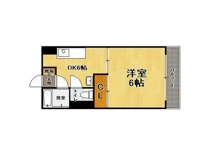 ハッピーエステート片江(1DK/3階)の間取り写真