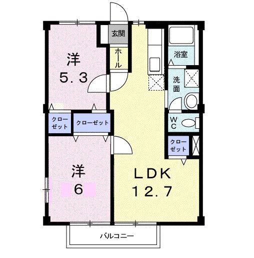 ニューシティアルルB(2LDK/2階)の間取り写真