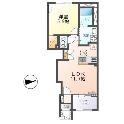 フロントアイランドII(1LDK/1階)の間取り写真