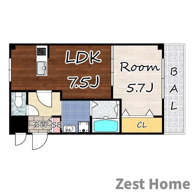シロハイヌ西難波(1LDK/1階)の間取り写真