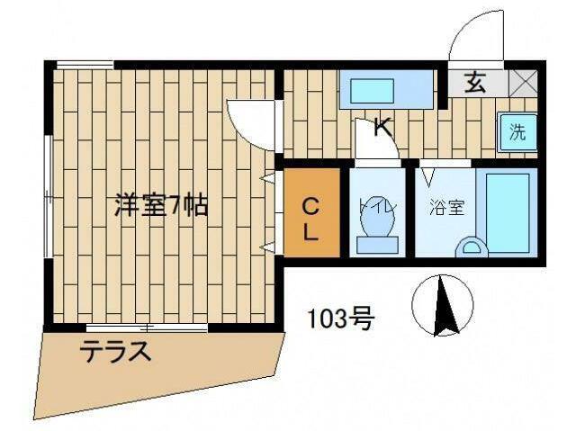 ボヌール(1K/1階)の間取り写真