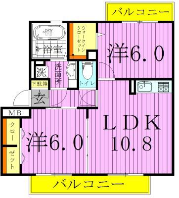 RSAⅡ(2LDK/2階)の間取り写真