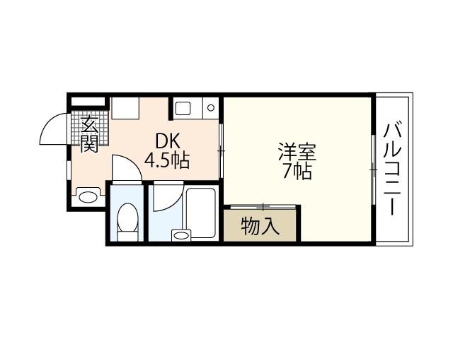 中本マンション(1DK/2階)の間取り写真