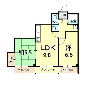 ルミエール西宮(2LDK/4階)の間取り写真