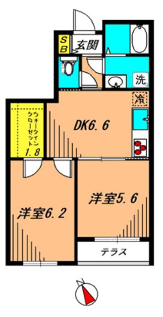 COURT LIMONE(2DK/1階)の間取り写真