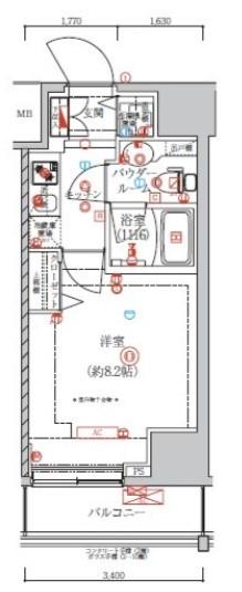 アルテシモ クルセ(1K/2階)の間取り写真