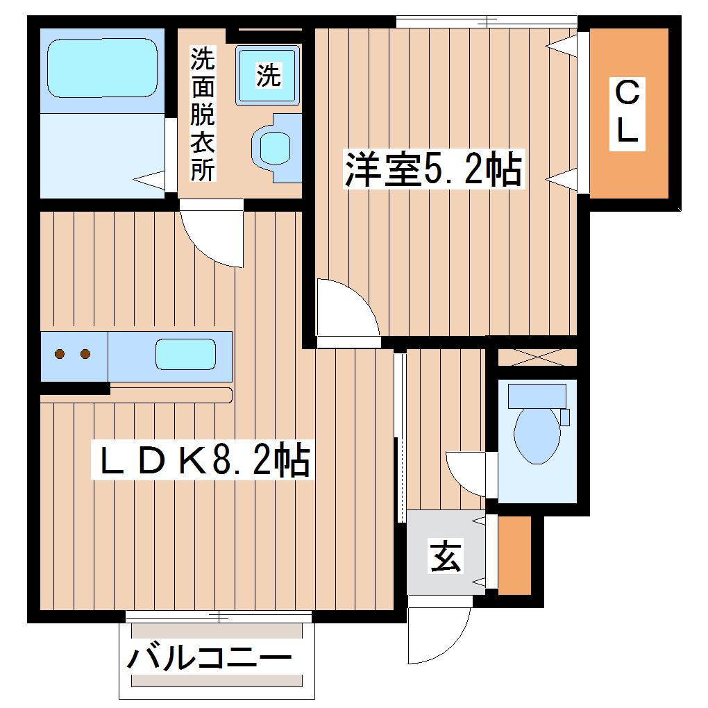 LINKSTAGE砂押B棟(1LDK/1階)の間取り写真