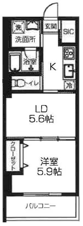 コスモ和光12(1LDK/6階)の間取り写真