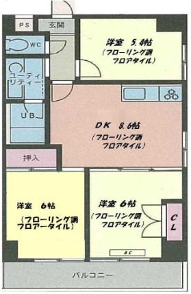 バイムフルス白金1(3DK/4階)の間取り写真
