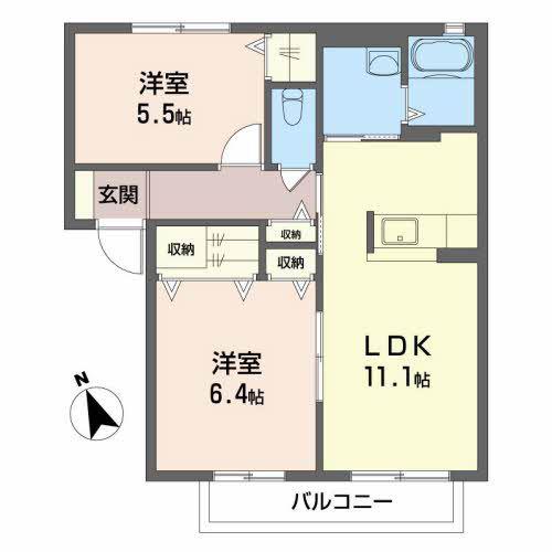 JR岩徳線 川西駅(山口) 徒歩3分 2階建 築22年(2LDK/1階)の間取り写真