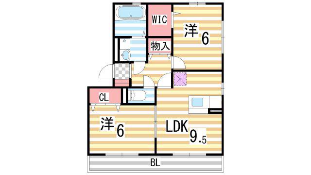 フォンテーヌブロー(2LDK/2階)の間取り写真