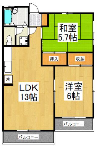 プレタメゾン小山(2LDK/2階)の間取り写真