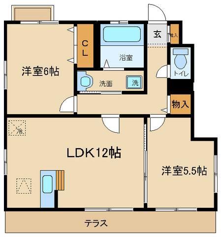 アンソレイユ(2LDK/1階)の間取り写真