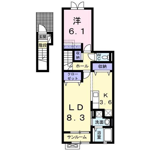 ブルーム(1LDK/2階)の間取り写真
