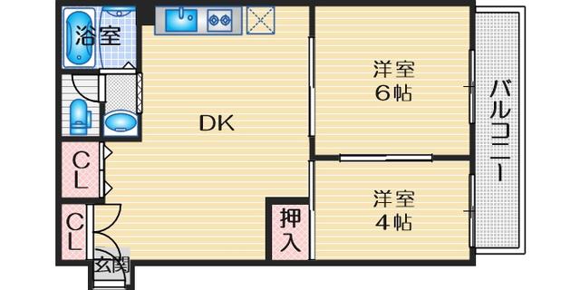 アパートメント吹田II(2DK/3階)の間取り写真