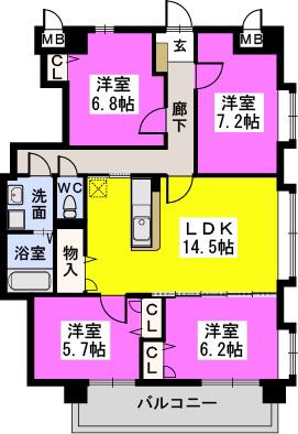 プレジオ荒江(4LDK/4階)の間取り写真