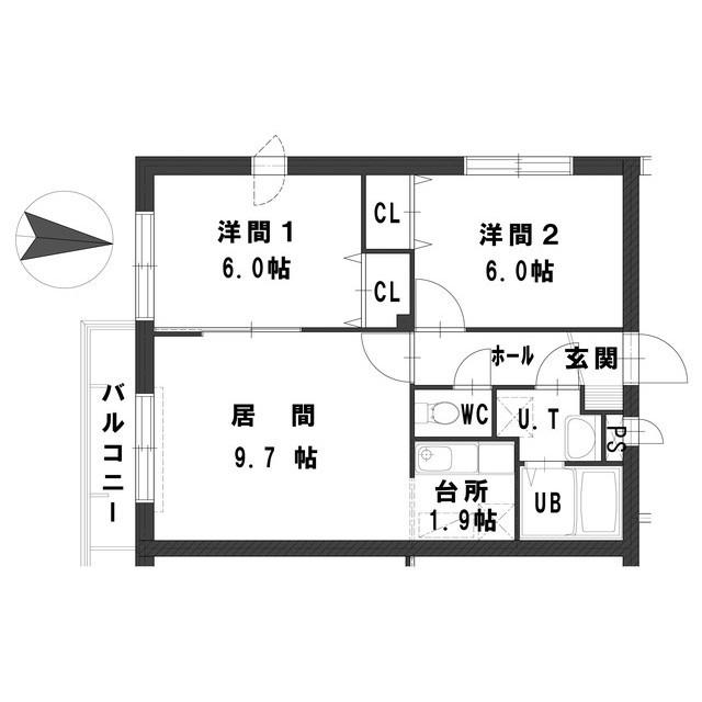 グランメール 214II(2LDK/4階)の間取り写真