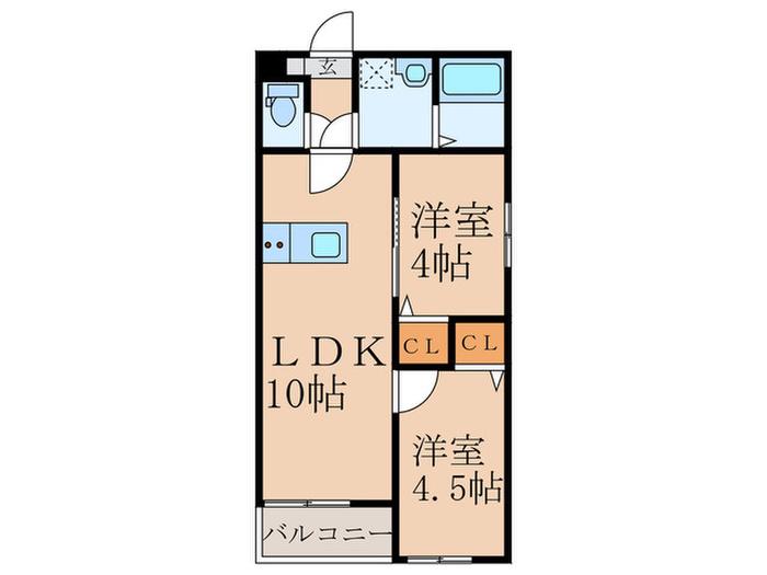 リテラ新飯塚(2LDK/2階)の間取り写真