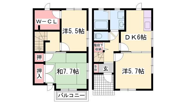 フレグランス加西B(3DK/1階)の間取り写真