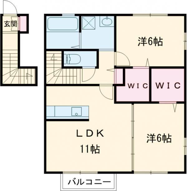 エトワール上町 A棟(2LDK/2階)の間取り写真