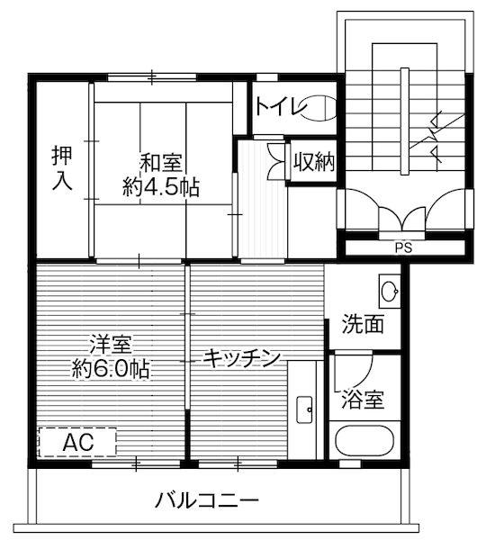 ビレッジハウス門田1号棟(2DK/3階)の間取り写真