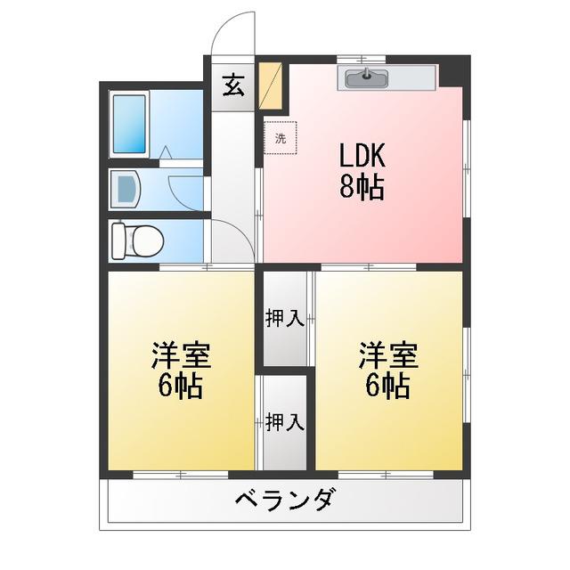 ベルテ堀江(2LDK/2階)の間取り写真