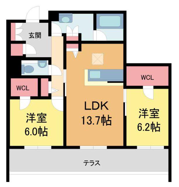 CELFENA宝塚・川面 HAUTDOGAMME(2LDK/1階)の間取り写真