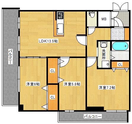 ヴィラージュ緑井(3LDK/3階)の間取り写真