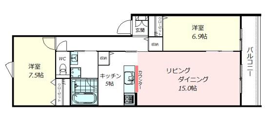 リーブル代々木(2LDK/1階)の間取り写真