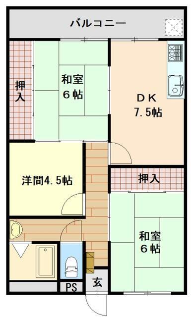 コーポ・ナガナワ(3DK/2階)の間取り写真