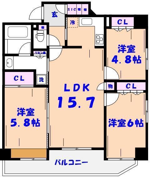 プライマリー本八幡(3LDK/6階)の間取り写真