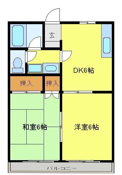 リヴスクウエアA棟(2DK/1階)の間取り写真