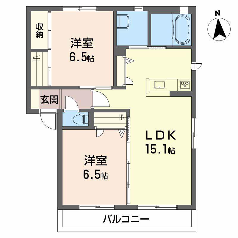 グランマスト古川北 B棟(2LDK/1階)の間取り写真