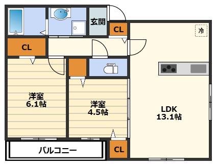 AUREA(1LDK/3階)の間取り写真