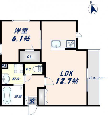 ヴィレッタ勝山南(1LDK/3階)の間取り写真