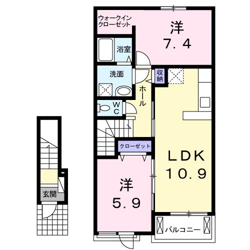 グラント ジェルメ弐番館(2LDK/2階)の間取り写真