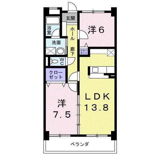 ラ・カーサSHIMADA(2LDK/1階)の間取り写真
