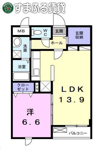 サニーブローテ カネサワ(1LDK/1階)の間取り写真