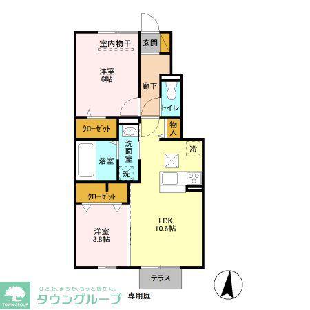 ルピナス A(2LDK/1階)の間取り写真