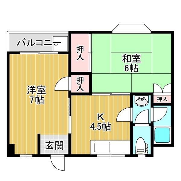 ヴィクトリアコート登町(2DK/2階)の間取り写真