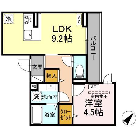 ディアライズ泉都町B棟(1LDK/3階)の間取り写真