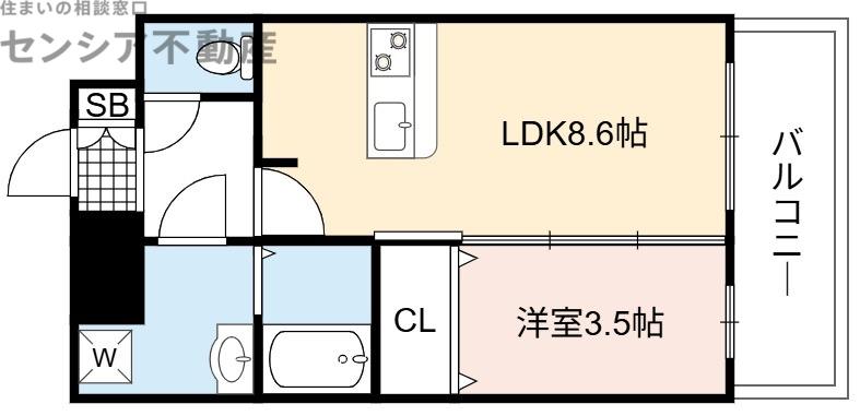 プレサンス京橋GREEN YARDアルミラ(1LDK/8階)の間取り写真