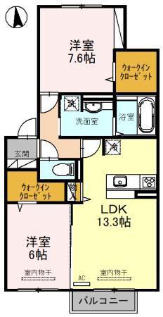 グランクレージュ有田川 B棟(2LDK/2階)の間取り写真